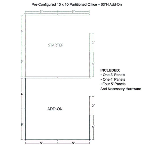 Interion By Global Industrial 120 in D X 60 in H, 120 in W X Fabric Panels / Wood Frame / Steel Connectors, Gray 236659GY - main